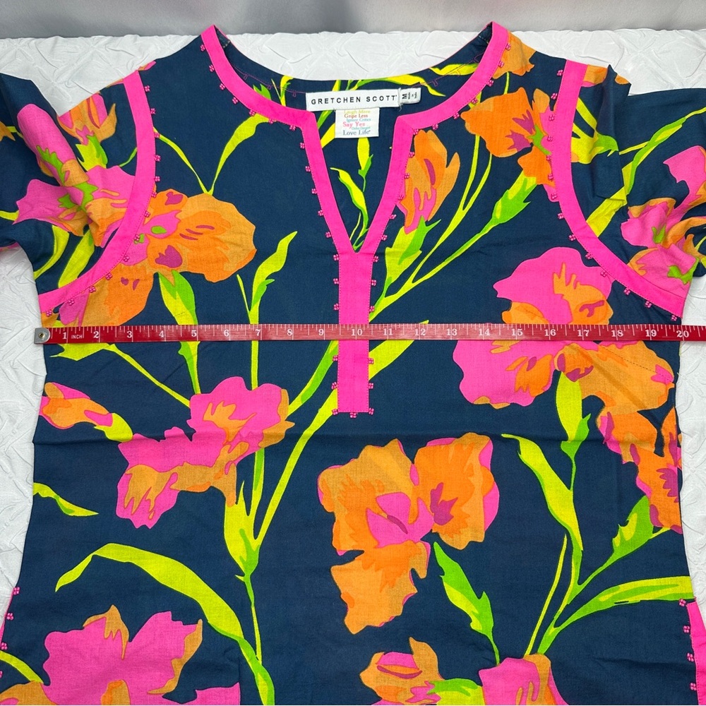 Gretchen Scott Bold Colorful Resort Beach Boho Floral Top, Medium Half Sleeves - Picture 6 of 6